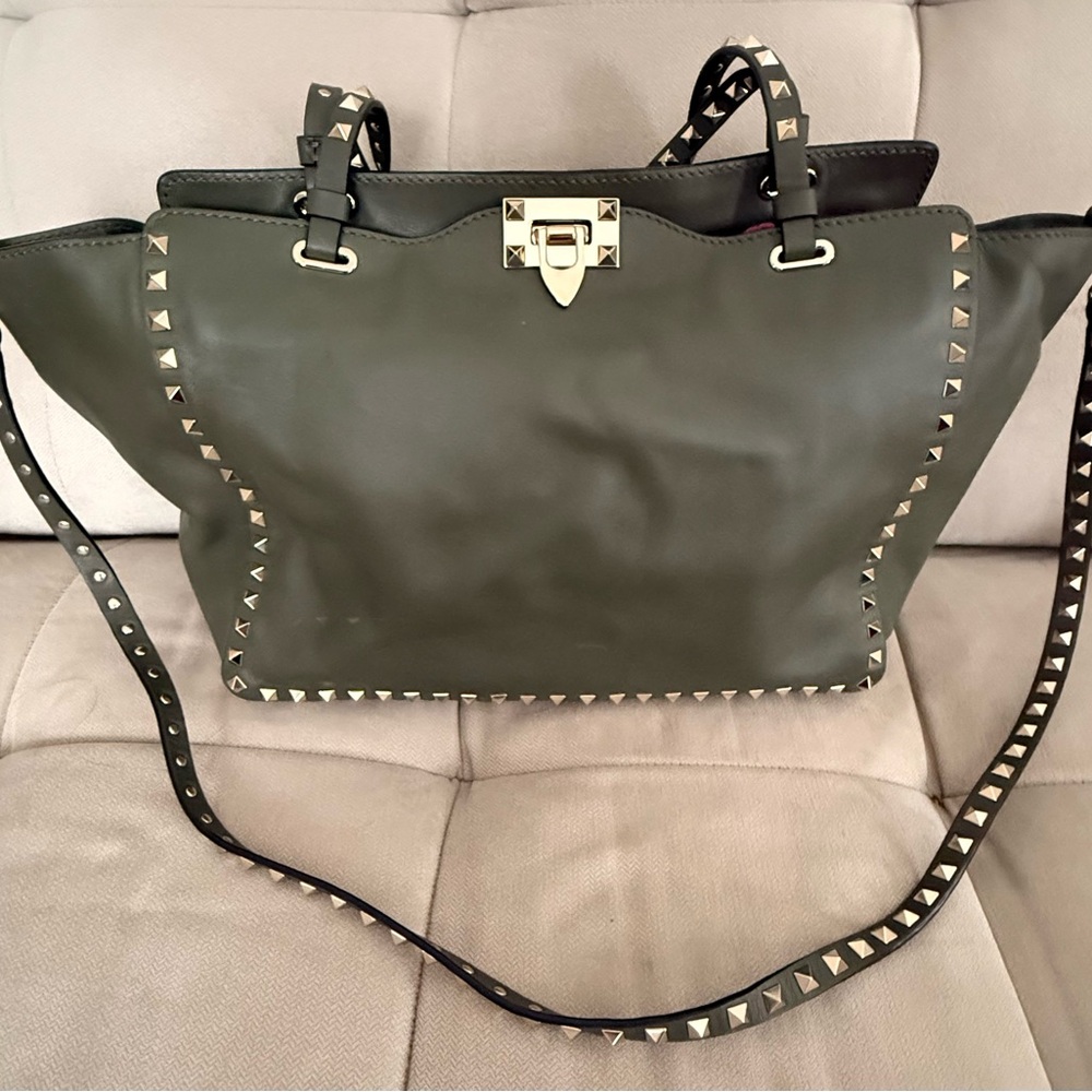 Studded Olive Green Tote Bag